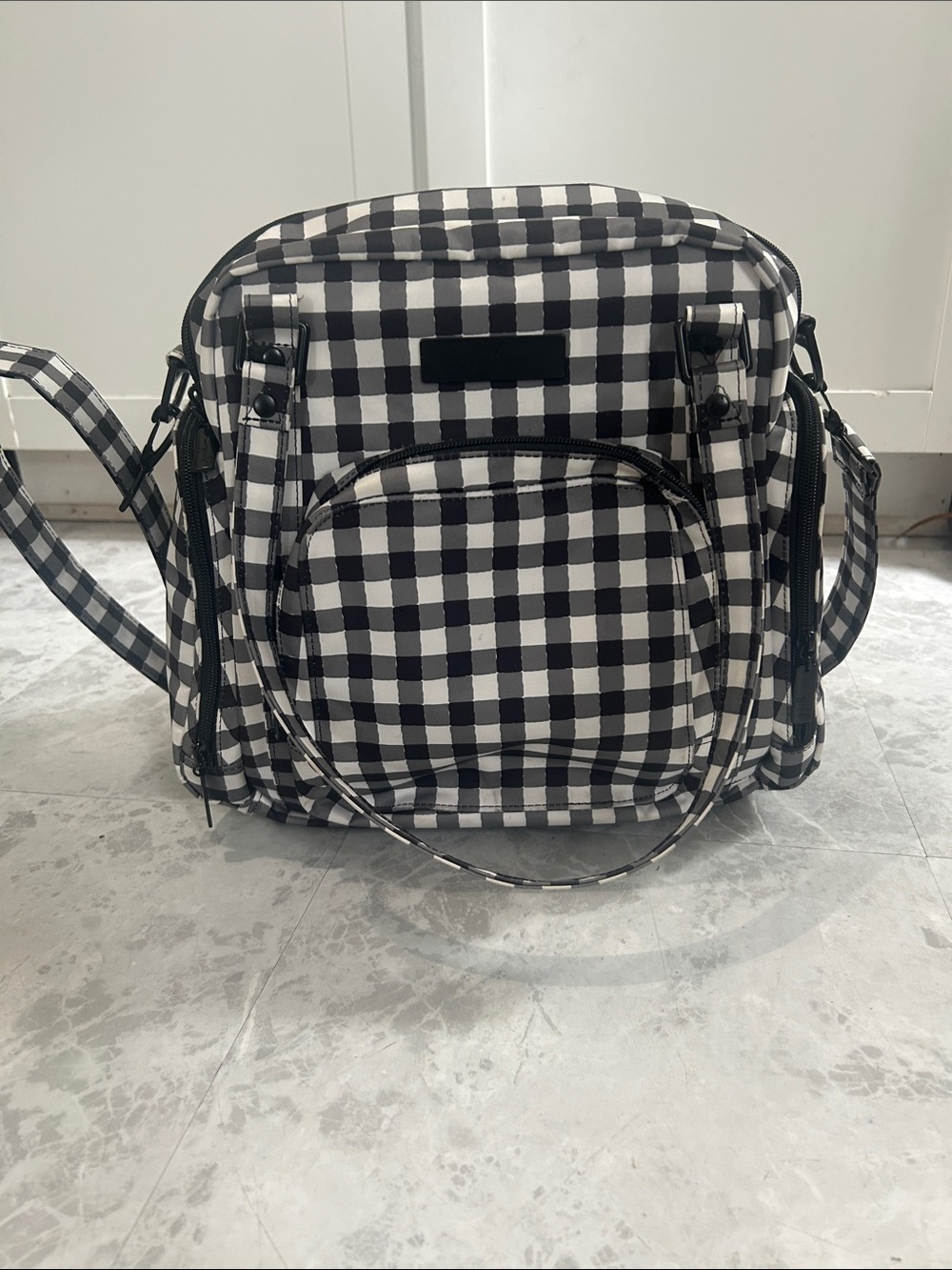 Ju-Ju-Be Black and White Gingham Be Supplied Pumping and Diaper Bag